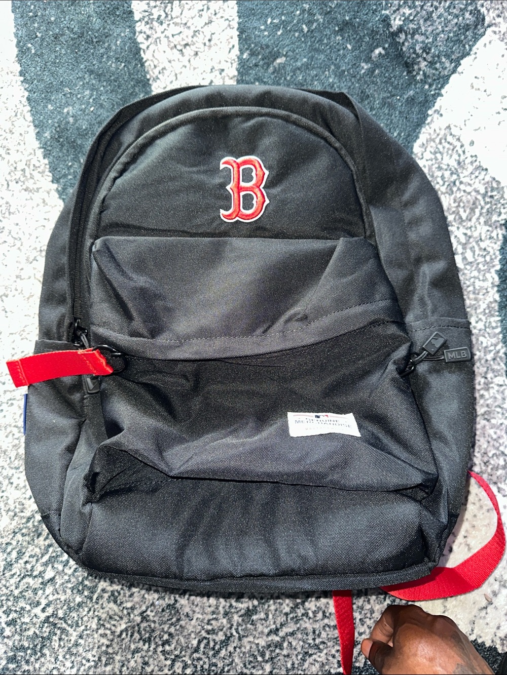 MLB Black Backpack with Red Boston B Logo
